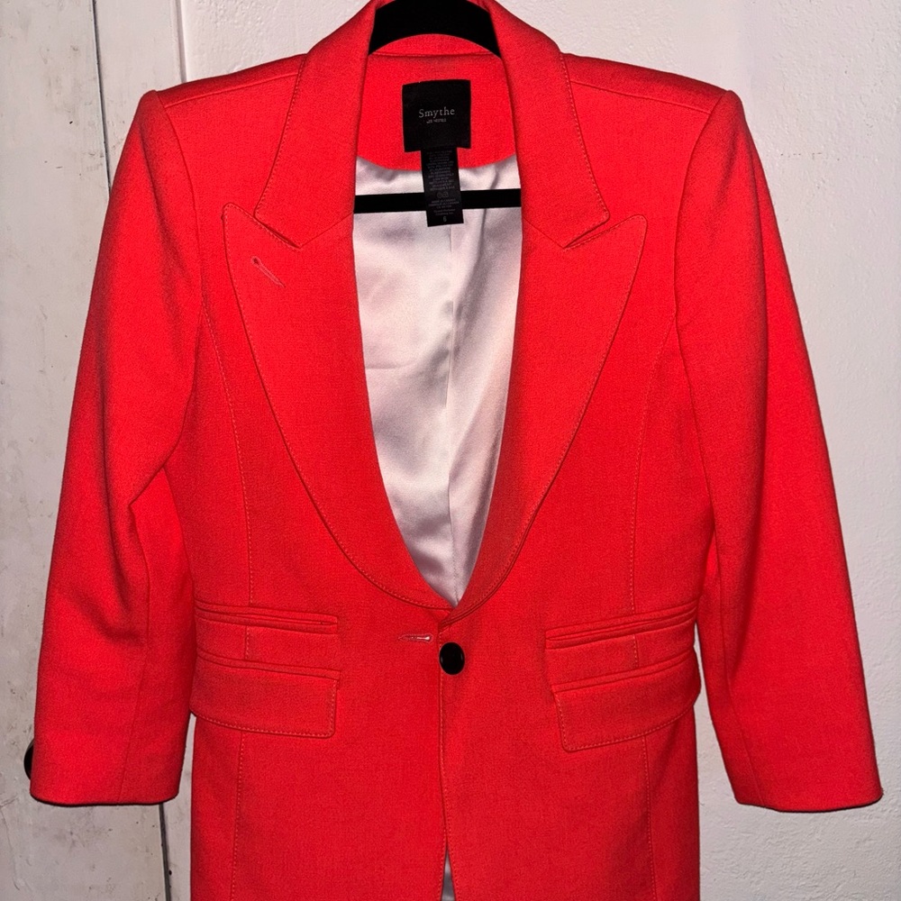 Smythe Poppy Red Seamed One Button Blazer